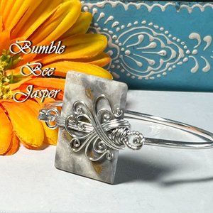 Bumble Bee Jasper Bangle Bracelet Cuff Handmade Gemstone Crystal Wire Wrapped